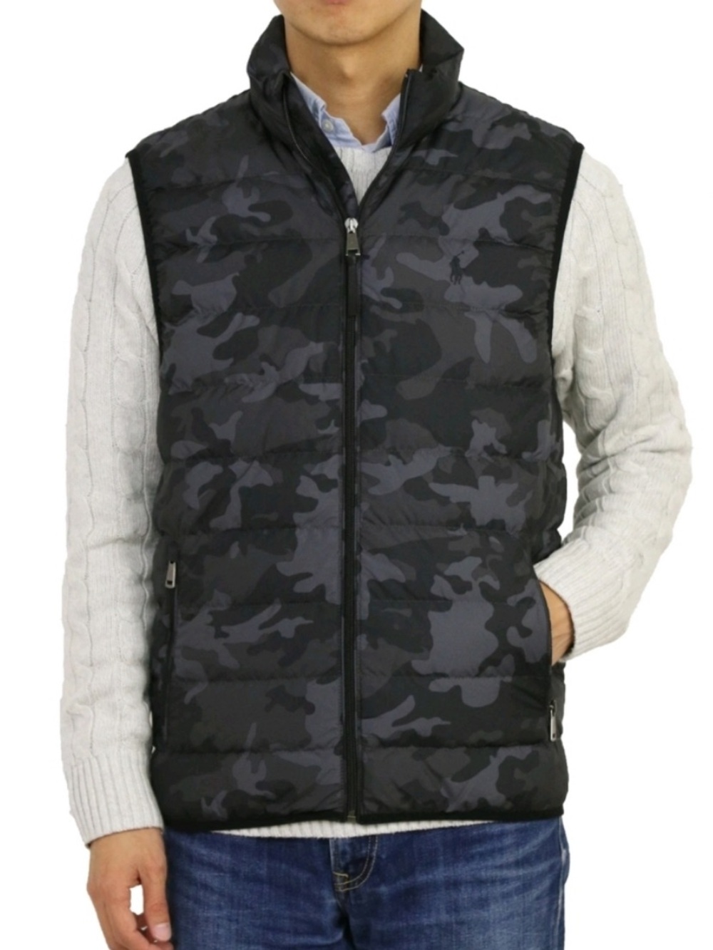 Polo Ralph Lauren Camo Packable White Duck Down puffer Vest Gray Pony M